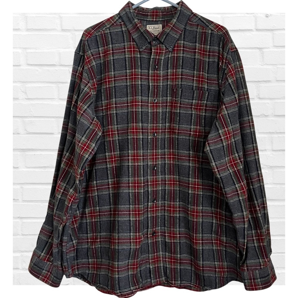 LL Bean Lg Traditional Fit Plaid Flannel Shirt Blue Gray Cabincore Cozy Western